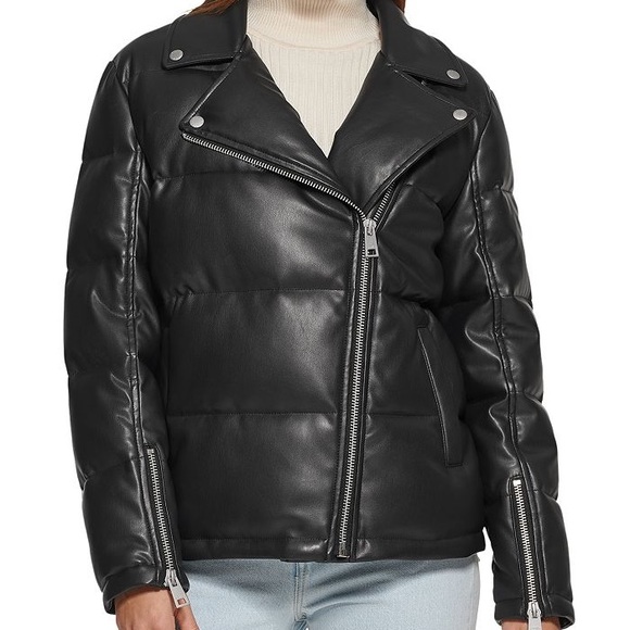 Levi's Faux Leather Moto Puffer Jacket (black) - Picture 6 of 9